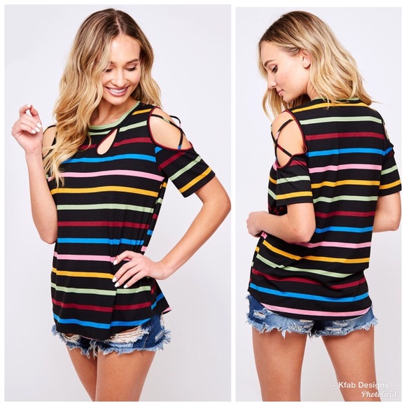 🛍LAST 1! Multi Stripe Cut Out Super Soft Top! - Picture 4 of 8